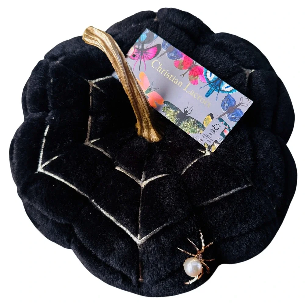 Christian Lacroix Halloween Whimsigoth Velvet Pumpkin Black White Spider Web NWT